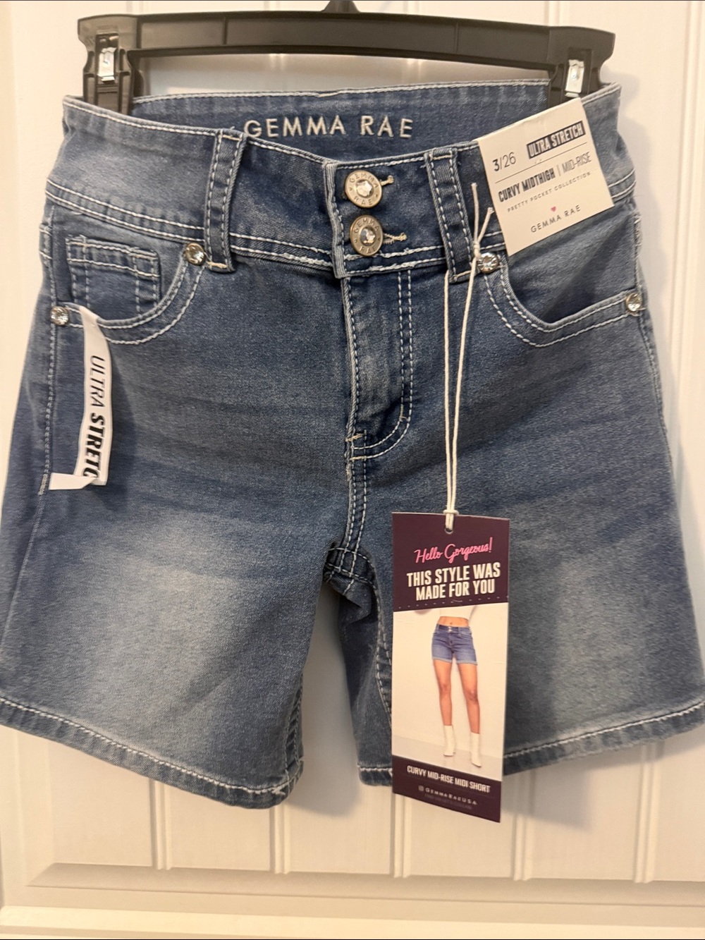 Gemma Rae ultra stretch Light Blue Denim Jean Shorts size 3/26